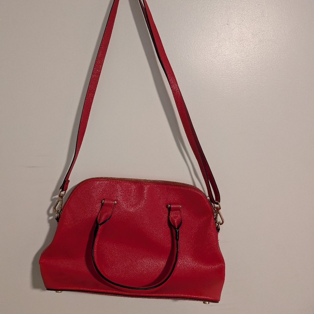 Faux Leather Red Crescent Ish Handbag